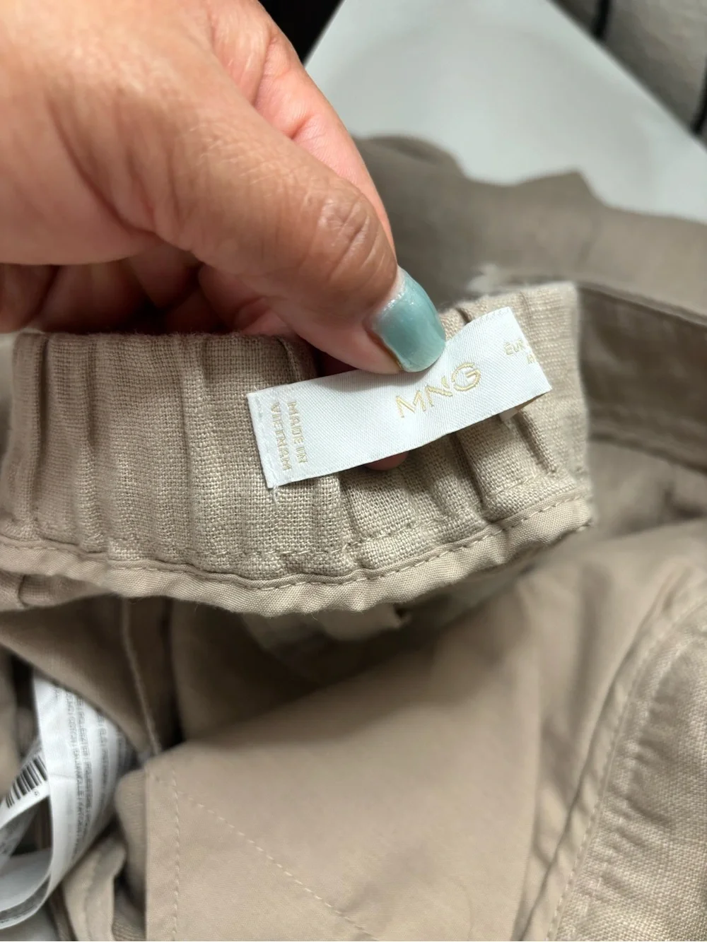 Mango Neutral Beige Straight-Leg Linen-Blend Pants